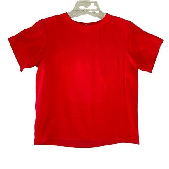 Vintage Anna & Frank 90s Red Velvet Silk Blouse Top Crew Neck Pullover Size M - Picture 1 of 7